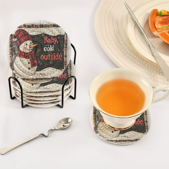 BZSMCE 6Pcs Drink Coasters With Holder 3.94Inch Adorable Smiled Snowman Creative Coil Coaster Coasters Colors Absorbent Coasters for Drinks Coasters Set Thicken Heat for Home Table