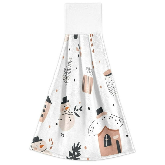 Cute Christmas Pattern 2 Pack 14''x18'' Hand Towels Soft Coral Fleece Quick Dry Hook and Loop for Kitchen Bathroom