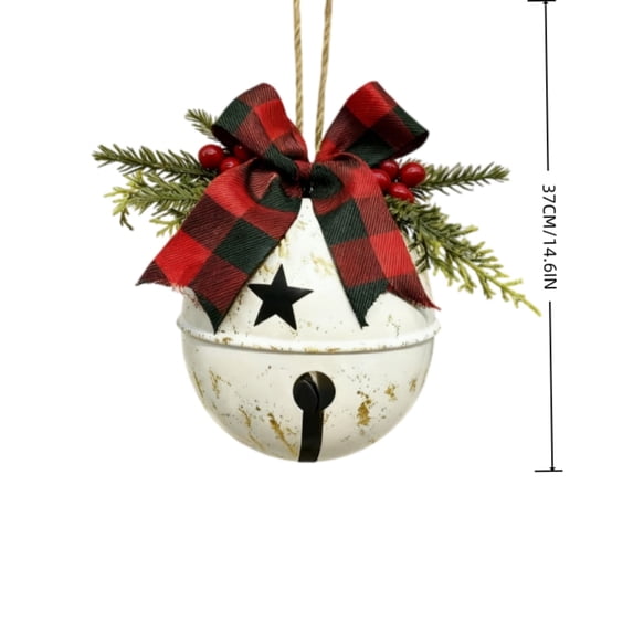Christmas Bell Ornament 12 Inch Hanging Decoration with Bow Pine Sprigs and Berries Metal Holiday Pendant for Front Door Entryway Porch Wall Mantel Tree Indoor Outdoor Festive Decor