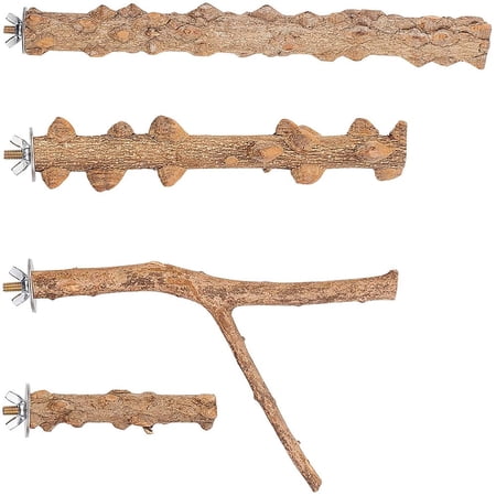 1set Natural Wood Bird Perch 4 Kinds Bird Stand Platform Bird Cage Accessories for Parrots Parakeets Cockatiels Conures Love Birds Finches
