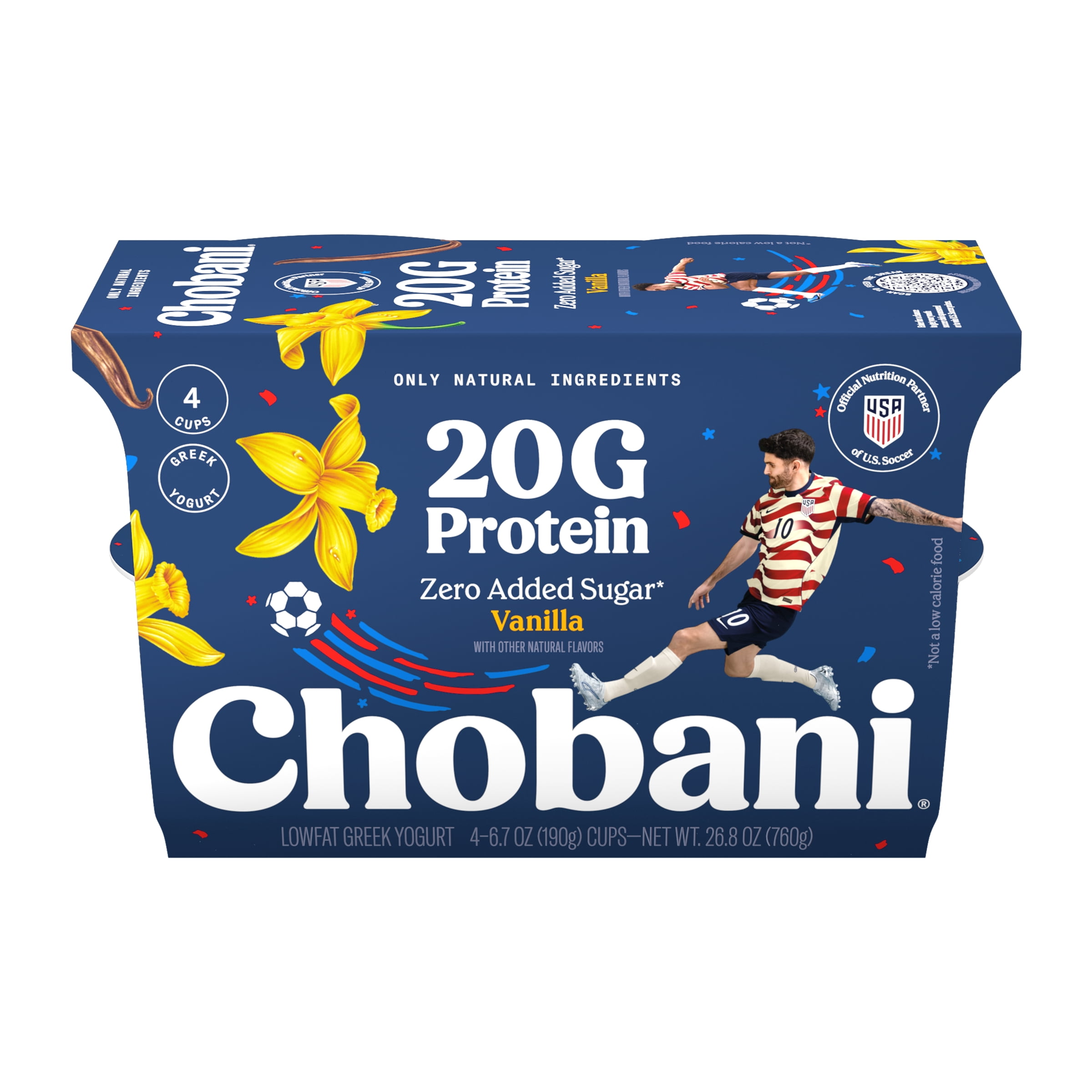 Chobani 20G Protein Low-Fat Greek Yogurt Vanilla 6.7oz 4 Pack