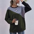thumbnail image 2 of Jersey informal para mujer, cuello redondo, manga larga, hombros caídos, costura, bloque de color, jersey para mujer, Top OD verde L, 2 of 5