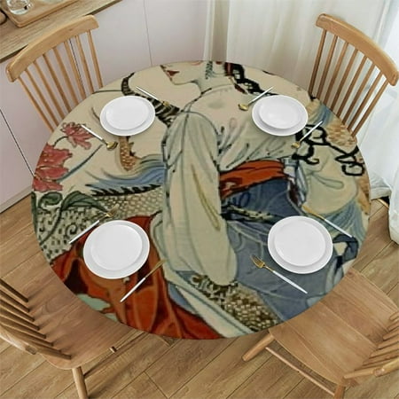 

BCIIG Horse Dragon Art Nouveau Round Table Cover Stain Resistant Washable Indoor Outdoor Tablecloth Kitchen Dining Wedding Parties 100% Polyester Fiber 42-46