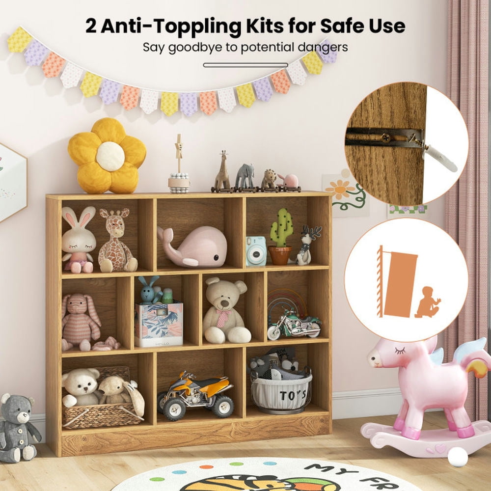 Spaco 41 Inches Wooden Toy Storage Organizer with 10 Open Cubes, Toy Cabinet with Non-Slip Foot Pads, Wooden Toy Storage Organizer for Playroom, Daycare, Classroom, Natural
