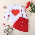 thumbnail image 2 of Toddler Girls Valentine's Day Outfits Fashion Lace Long Sleeve Heart Sweatshirt Red Skirt 2 Pieces Sets White 4-5 Years, 2 of 6