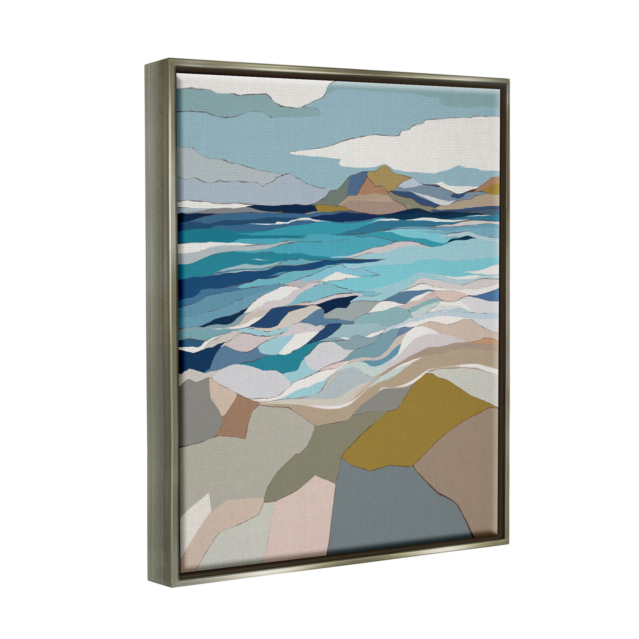 Stupell Industries Rolling Beach Waves Abstract Shore Graphic Art Luster Gray Floating Framed Canvas Print Wall Art, Design by Nikita Jariwala