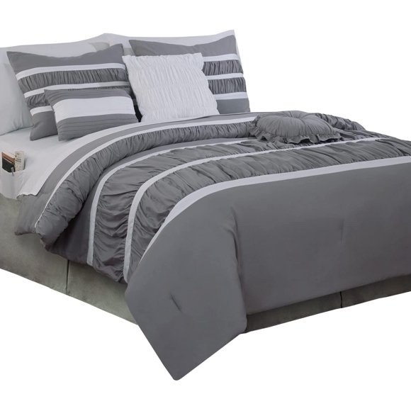 Isabella Bedding Collection, 12PC Comforter Set with Matching Shams, Decorative Pillows, and Smart Sheet Set, King/California King Size, Silver Gray