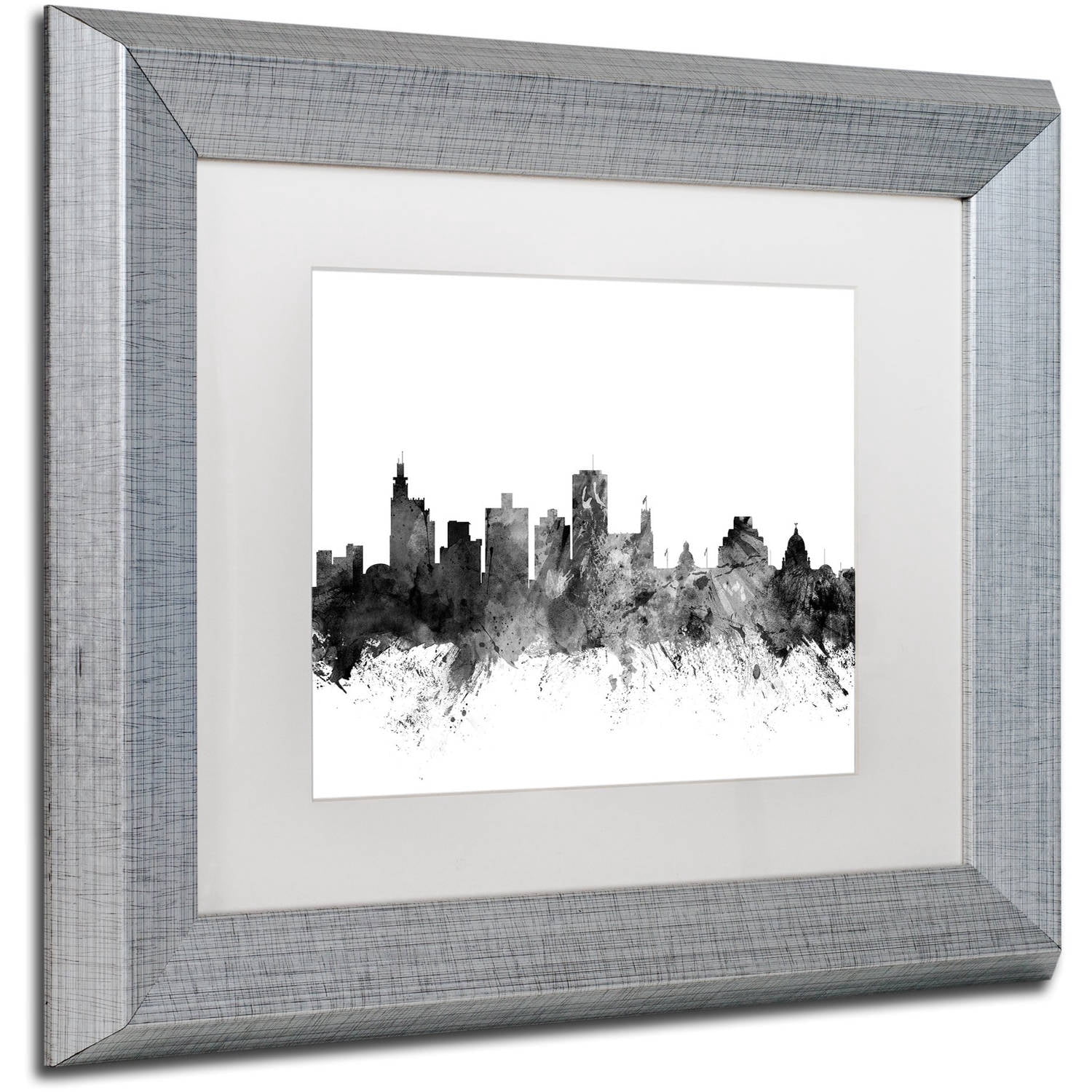 Trademark Fine Art "Jackson MS Skyline B&W" Canvas Art by Michael Tompsett, White Matte, Silver Frame