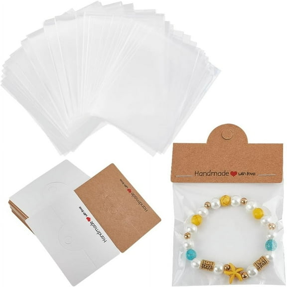 100Pcs Jewelry Display Bags Bracelet Display Cards Paper Foldable Header Cards Small Craft Package Cardboard Holders for Selling Showing Hanging Bracelets Earrings Bracelet Small Business