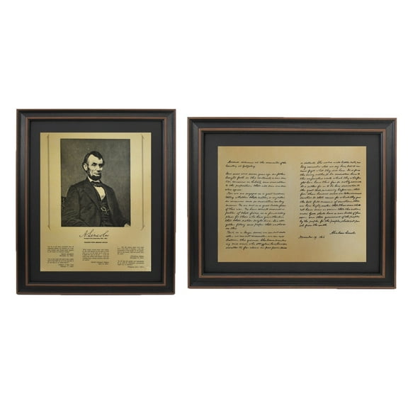 Framed Abraham Lincoln Portrait & Gettysburg Address Set. Replica Prints by Patriot Gear Company.