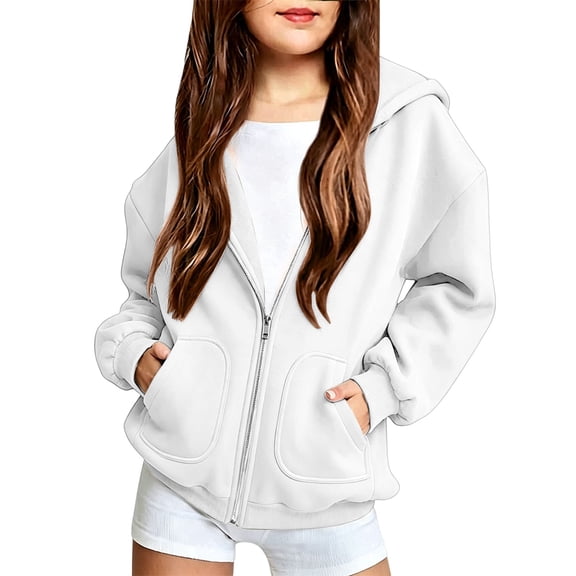 Zip up Hoodies for Girls Cotton Thin Zipper Hooded Sweatshirts.Long Sleeve Ribbed Cuffs Lightweight Hooded Jackets Teen Kids School Casual Plain Trendy Sweater