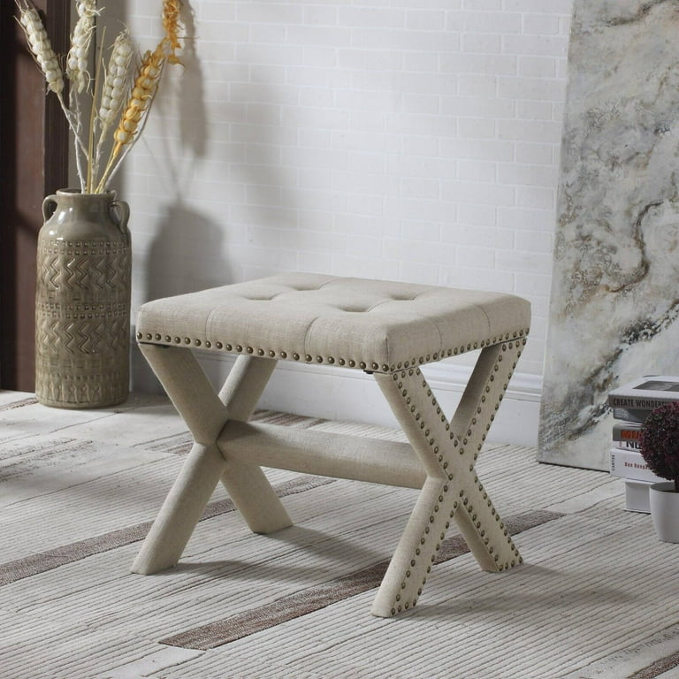Best Master Furniture Linen Blend Small Accent Bench with Nailhead