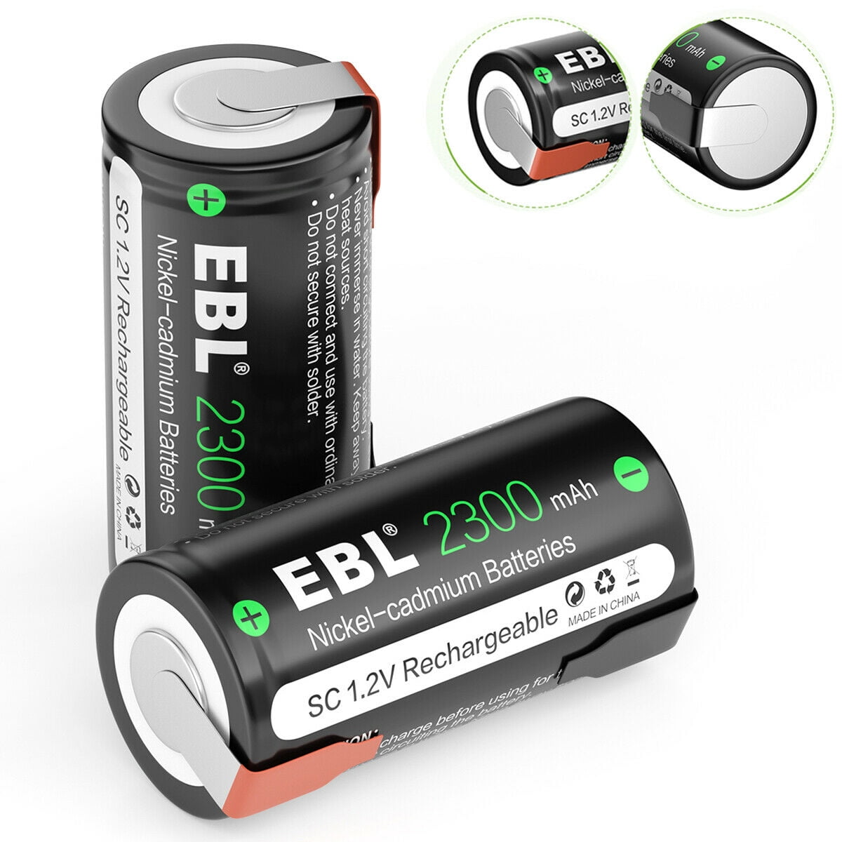EBL 2300mAh Sub C NiCd Rechargeable Batteries for Power Tools 1.2V Flat