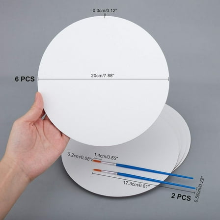 8 Pcs DIY Painting Kit 6 Pcs Round Canvas Panel and 2 Pcs Paint Brushes Pens