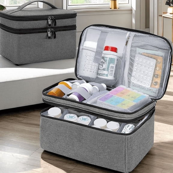 Medicine Organizer and Storage Bag Case Empty, Pill Bottle Organizer Bag for Emergency Medication, Supplements or Medical Kits, Zippered Medicine Bag for Home and Travel