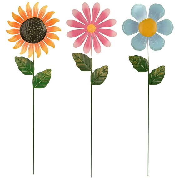 Outdoor Metal Flower Art Sunflower Sculpture Colorful 3 Pcs