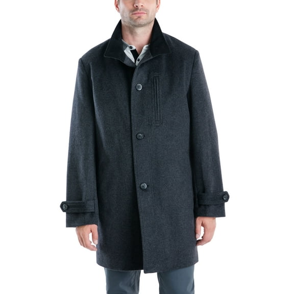 London Fog Mens Top Coat Charcoal Button-Up Stand-Collar   Gray 38S