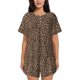 thumbnail image 1 of Fotbe Brown Leopard Conjunto de Pijama Estampado para Mujer, 2 Piezas, Ropa de Dormir con Camiseta de Manga Corta y Shorts Suaves-Large, 1 of 6