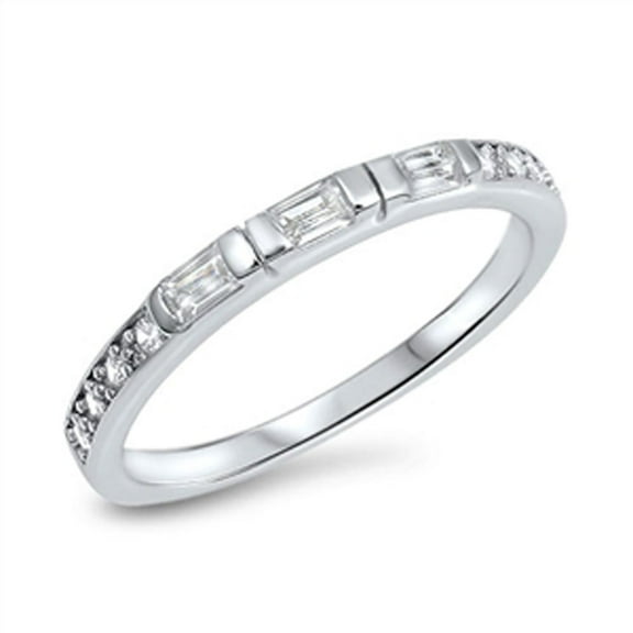 Stackable White Cubic Zirconia Ring .925 Sterling Silver Wedding Band Jewelry Female Male Size 10