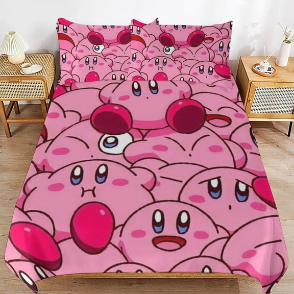 3 Piece Comfortable Bedding Set Kirby Duvet Cover Twin Bed with 2 Pillowcase 90"x90"