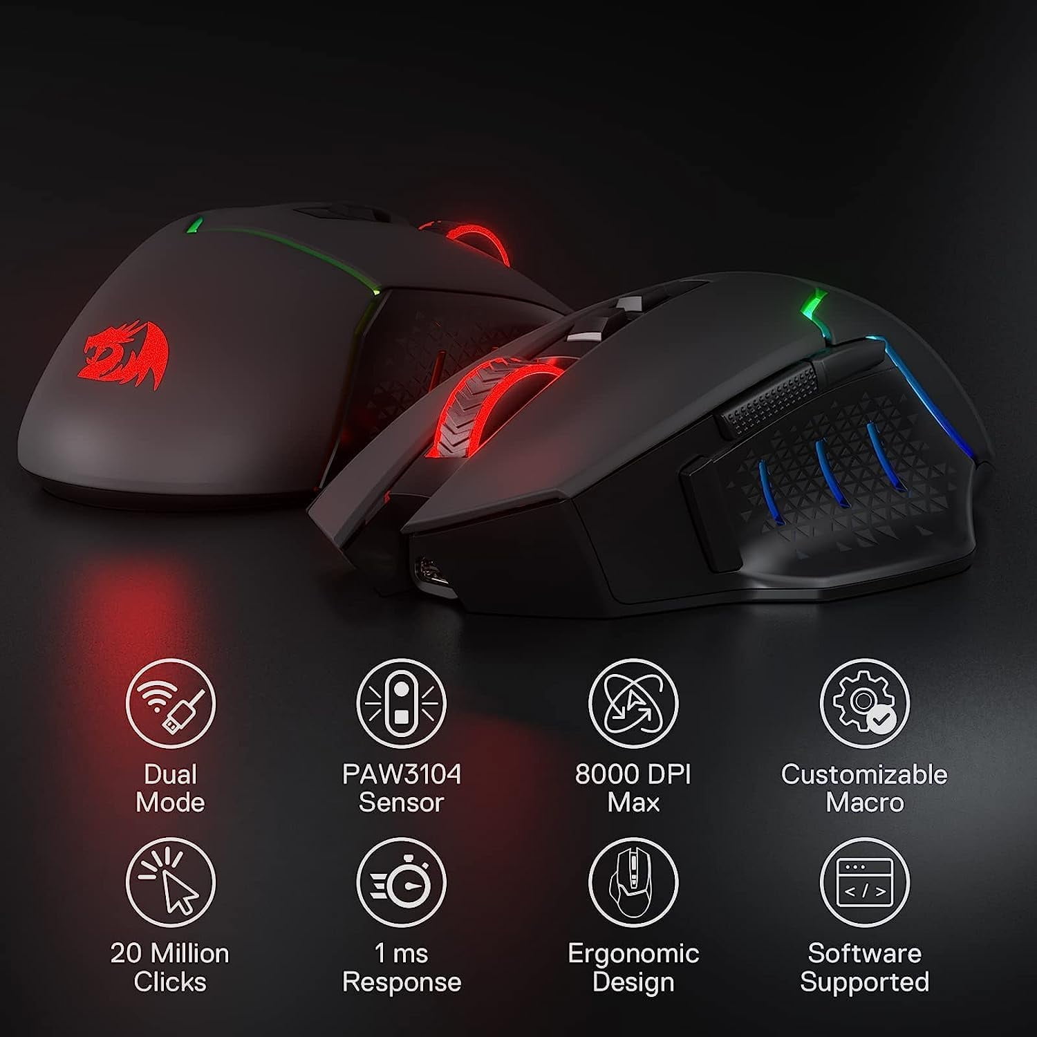 Ergonomic Wireless Rechargeable Mouse, Bluetooth+USB A+Type C(3 in 1) Connection, 5 Levels Up to 4800 DPI, 6 Silent Buttons, 2.4GHz Carpal Tunnel Vertical Mice, for Laptop, Desktop,MacBook-black