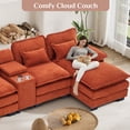 thumbnail image 5 of Wiilayok 133" U Shaped Cloud Couch Modular Sectional Couches for Living Room Fluffy Chenille Deep Seat Sofa set w/ Double Chaise Lounge, Storage Central Console, Cup Holders, USB Port, Sunset Orange, 5 of 9