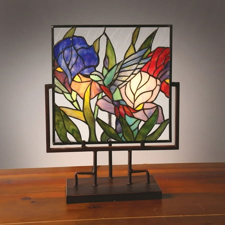 Lighted Stained Glass Panel - Hummingbird In Tulips ...