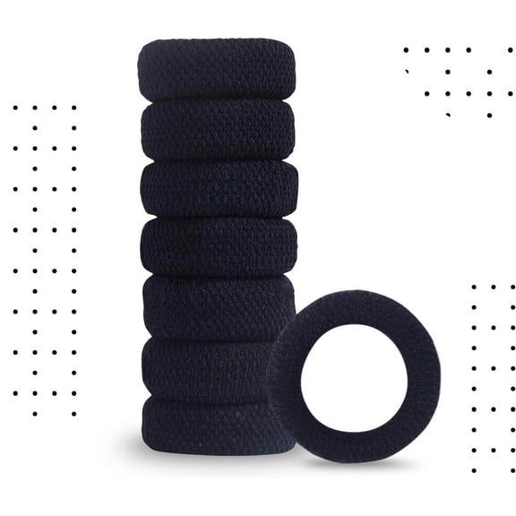 Black Hair Ties for Thick Hair, Soft Seamless Cotton Ponytail Holders, No-Damage Strong Bands, No-Pull Scrunchies Headbands