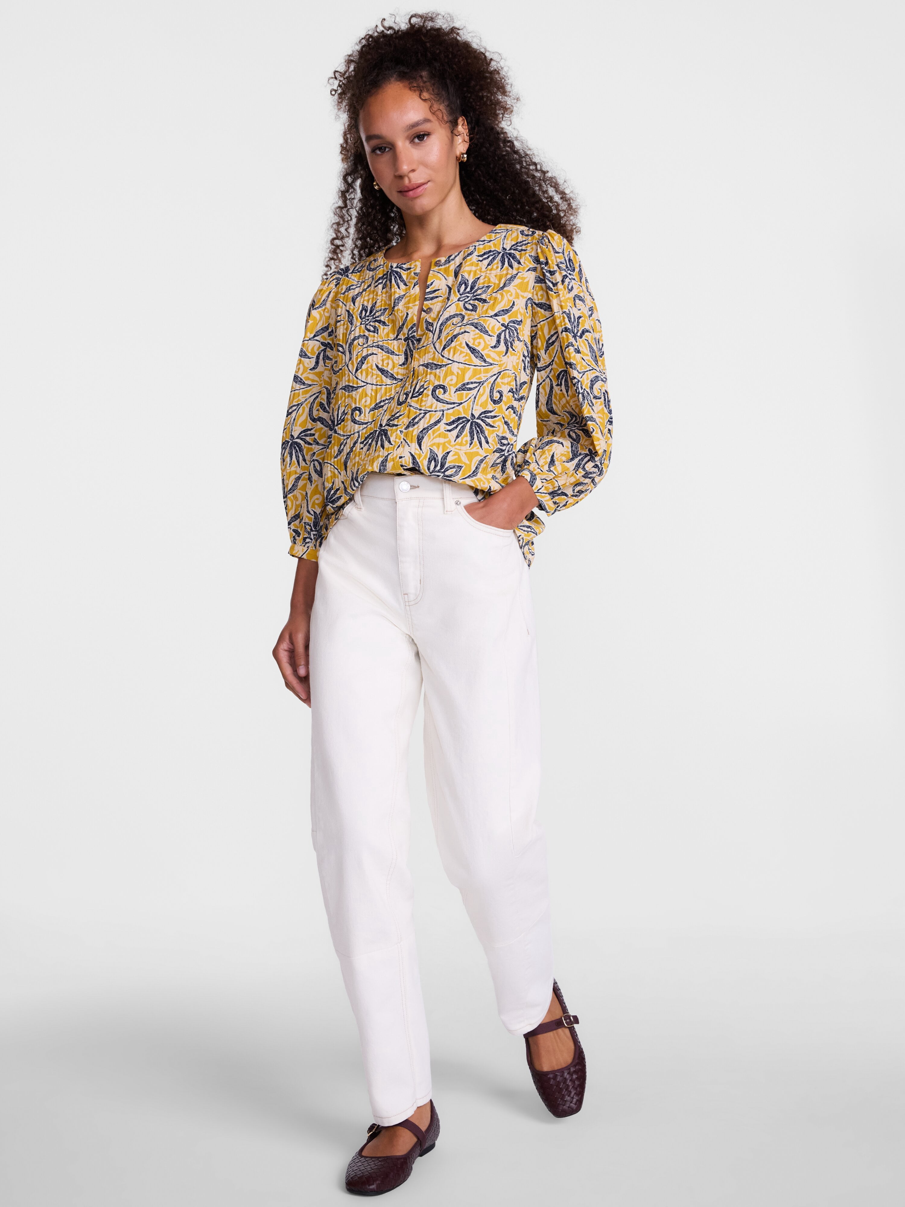 Scenario Women's and Women's Plus Blouse with 3/4-Length Puff Sleeves, Sizes XS-4X