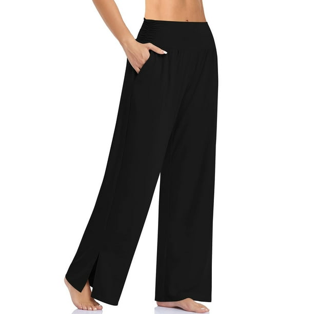 Fvwitlyh Flowy Pants For Women Womens Wide Leg Yoga Pants High Waisted  Adjustable Tie Knot Joggers Casual Loose Sweatpants With Pockets Black,XXL  
