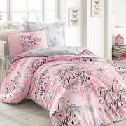 Pink Butterfly Duvet Cover Set, Twin Size Duvet Cover, 1 Duvet Cover, 1 Fitted Sheet and 2 Pillowcases, Iron Safe, Hypoallergenic, Breathable Bedding Set, Machine Washable