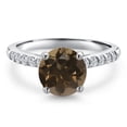 thumbnail image 3 of Gem Stone King 10K White Gold Brown Smoky Quartz and Lab Grown Diamond Engagement Ring for Women | 2.00 Cttw | Round 8MM | Gemstone Birthstone | Size 7, 3 of 6