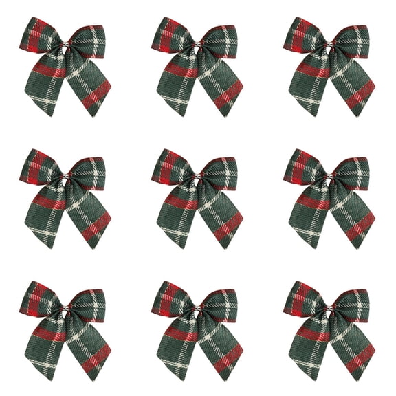 9-Pack 2.76-Inch Green Plaid Christmas Bows, Rustic Tartan Fabric Ribbon Bows for Christmas Tree, Wreath, Garland, Gift Wrapping, Farmhouse and Holiday Crafts