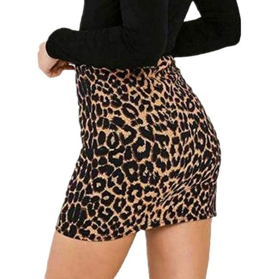 Women Sexy Bodycon Pencil Skirt, Leopard Print High Waist Mini Party Wear Short Dress