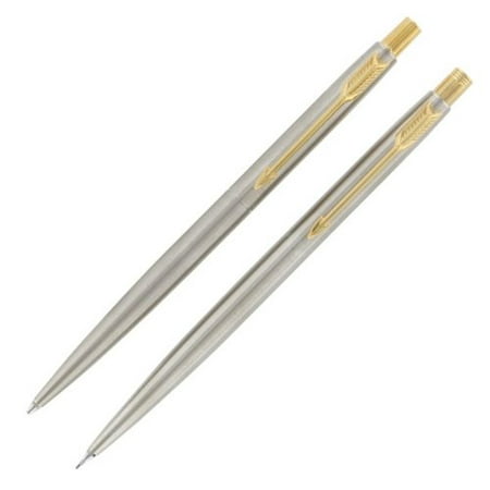 Parker Classic Stainless Steel Gold Trim Ball Pen and Mechanical Pencil