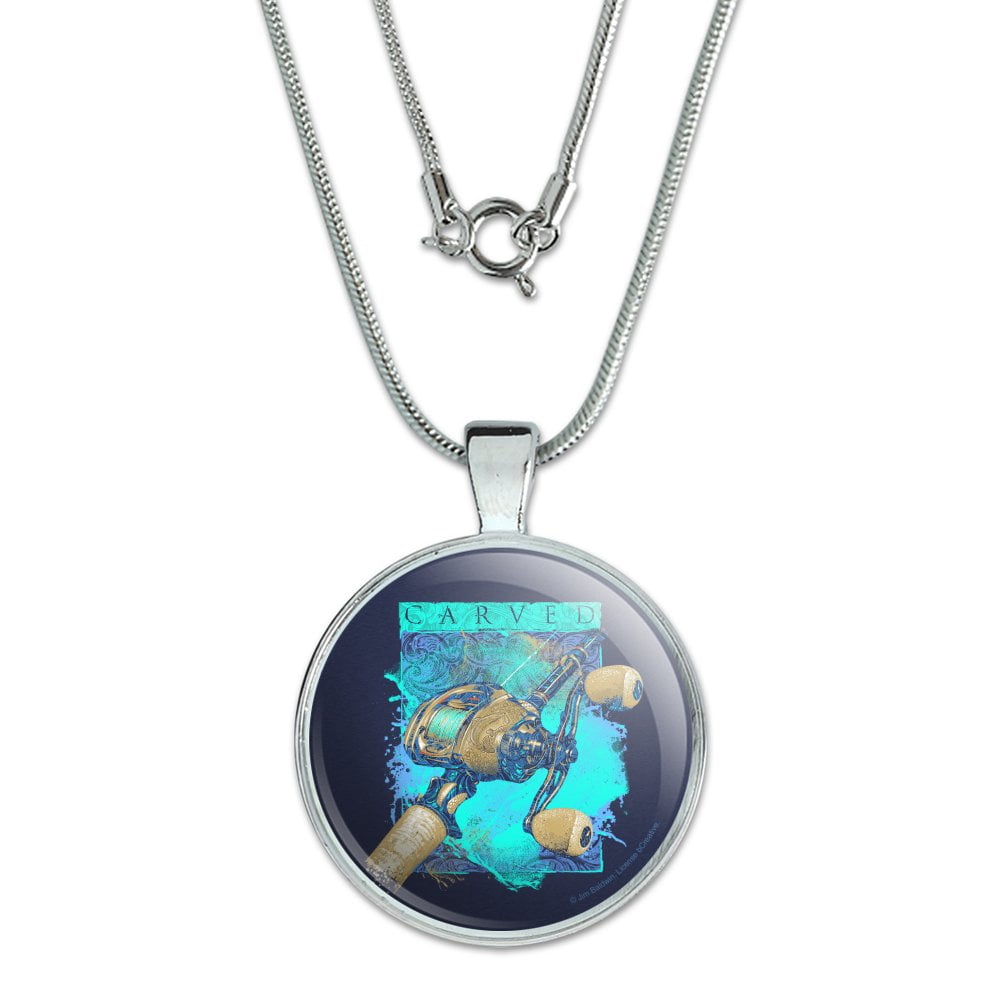 Carved Bass Fishing Rod Baitcaster Reel 1" Pendant with Sterling Silver