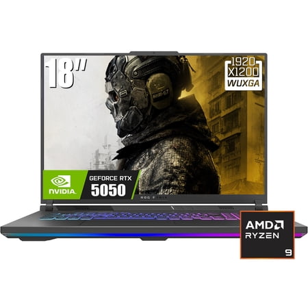 ASUS ROG Strix G18 Gaming Laptop, 18" 1920 x 1200 FHD+ 144Hz IPS LCD Display, AMD Ryzen 9 8940HX, NVIDIA GeForce RTX 5050, RGB Backlit KB, Win11 Home(16GB DDR5 RAM / 512GB SSD)