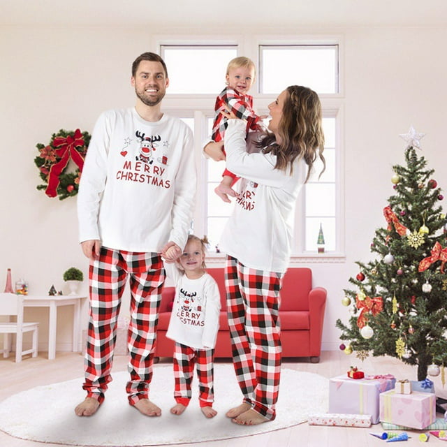 Baozhu Family Matching Parent-child Christmas Pajamas Sets Deer Plaid Print Cotton Soft Family Two-piece Fitted Outfits