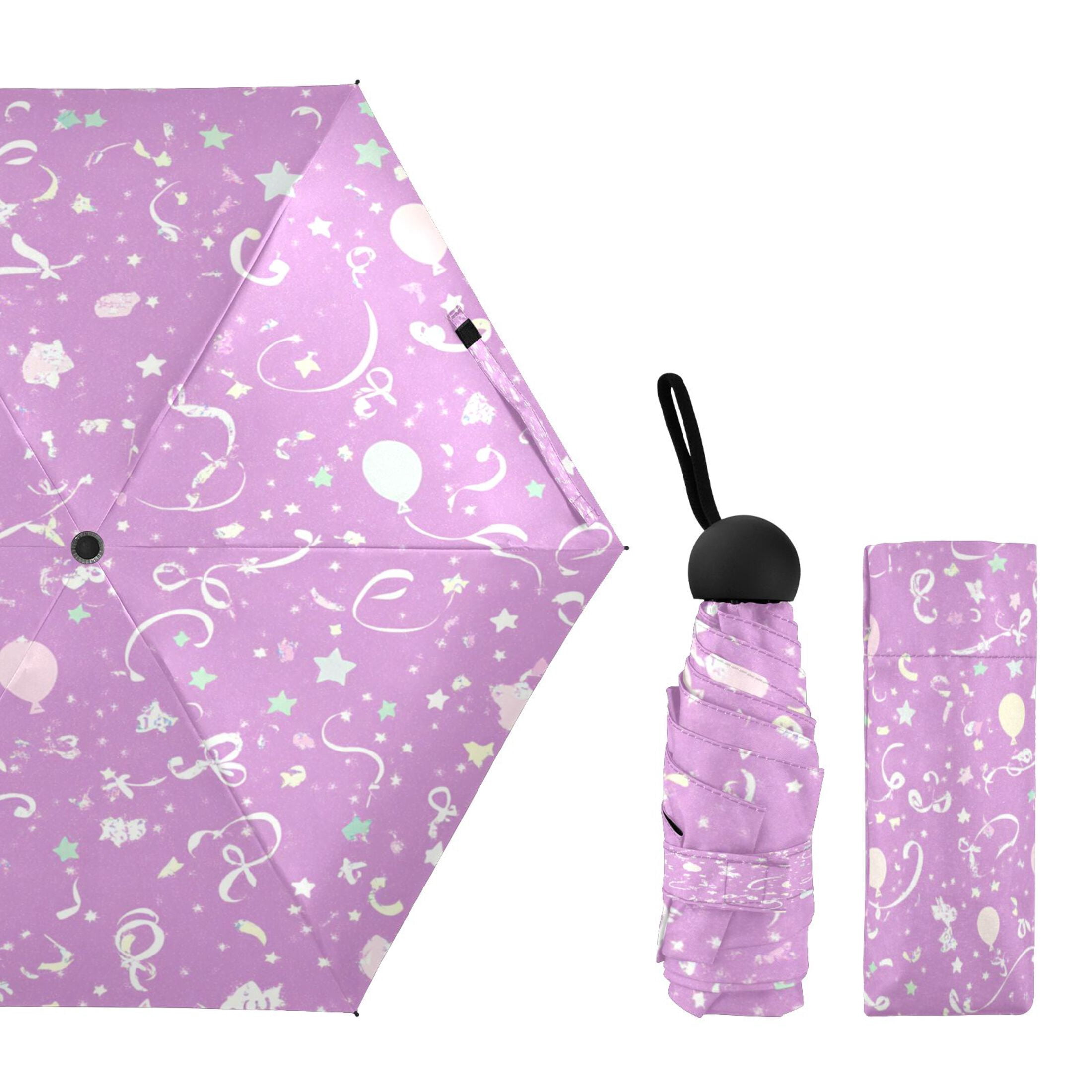 Pink Elements Pattern Umbrellas for Sun Auto Open Close UV50+ Waterproof 5-Fold Compact Fiberglass Frame
