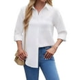 thumbnail image 2 of Siliteelon Women's White Textured Button-Down Long-Sleeve Casual Shirt with Pockets - Fresh and Minimalist for Daily Casual Wear, 2 of 7