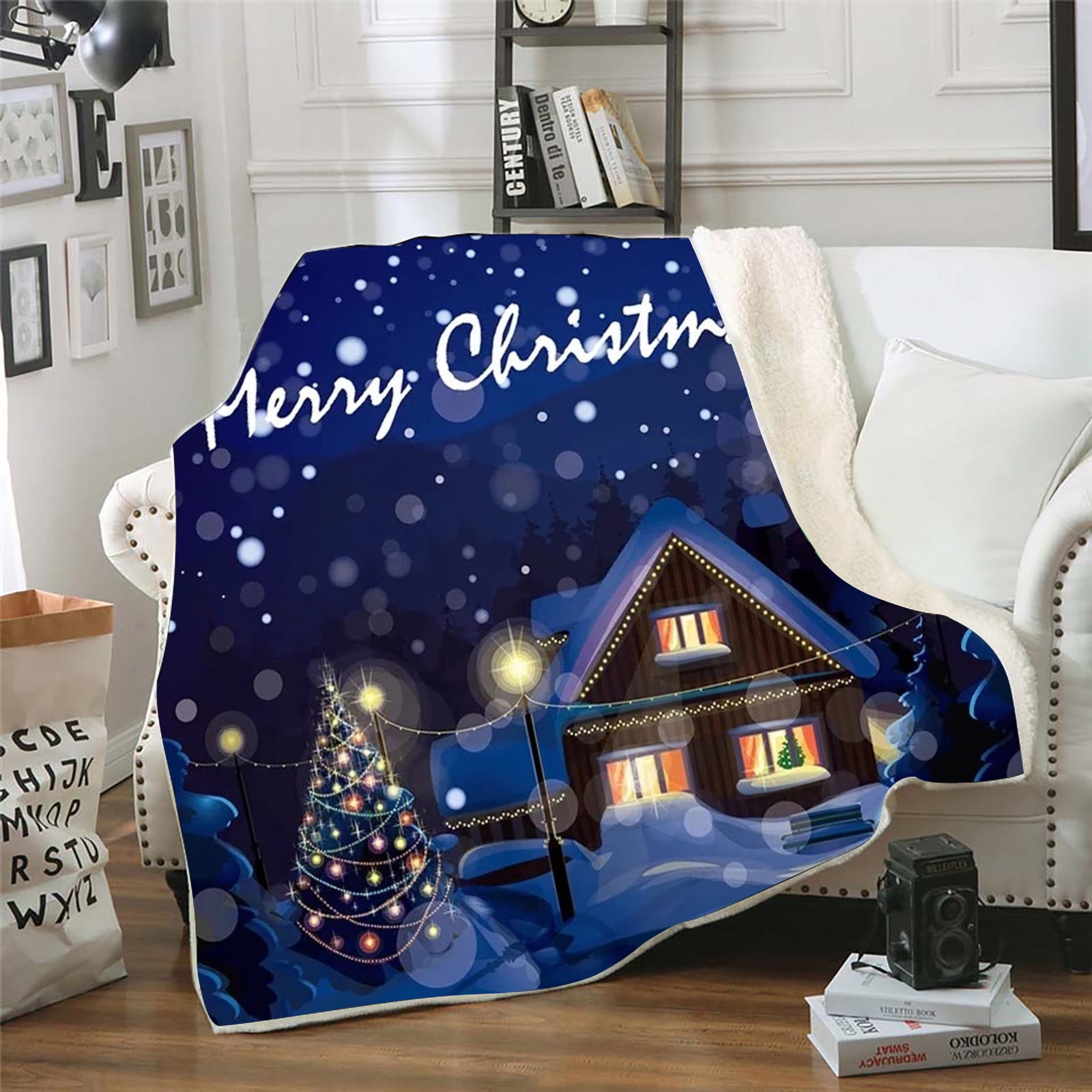 Christmas Wearable Blanket Fleece Hooded Robe Cloak Throw Quilt Poncho