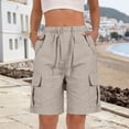 thumbnail image 5 of Women's Cargo Shorts Cotton Linen Slit Pocket Loose Fashion Casual Linen Shorts for Women Khaki L, 5 of 6