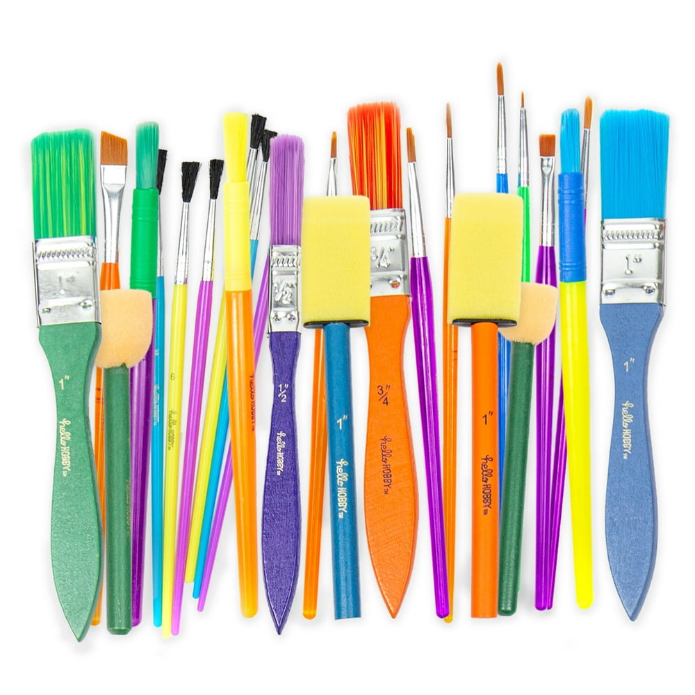 Hello Hobby Assorted Paint Brushes, 25 Count, Includes Foam Brushes