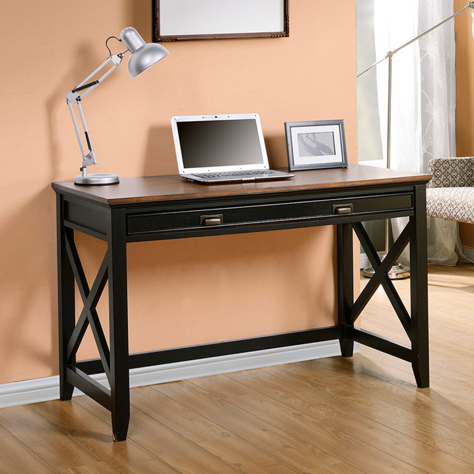 Homestar Writing Desk with Drawer, Black/Wood Finish