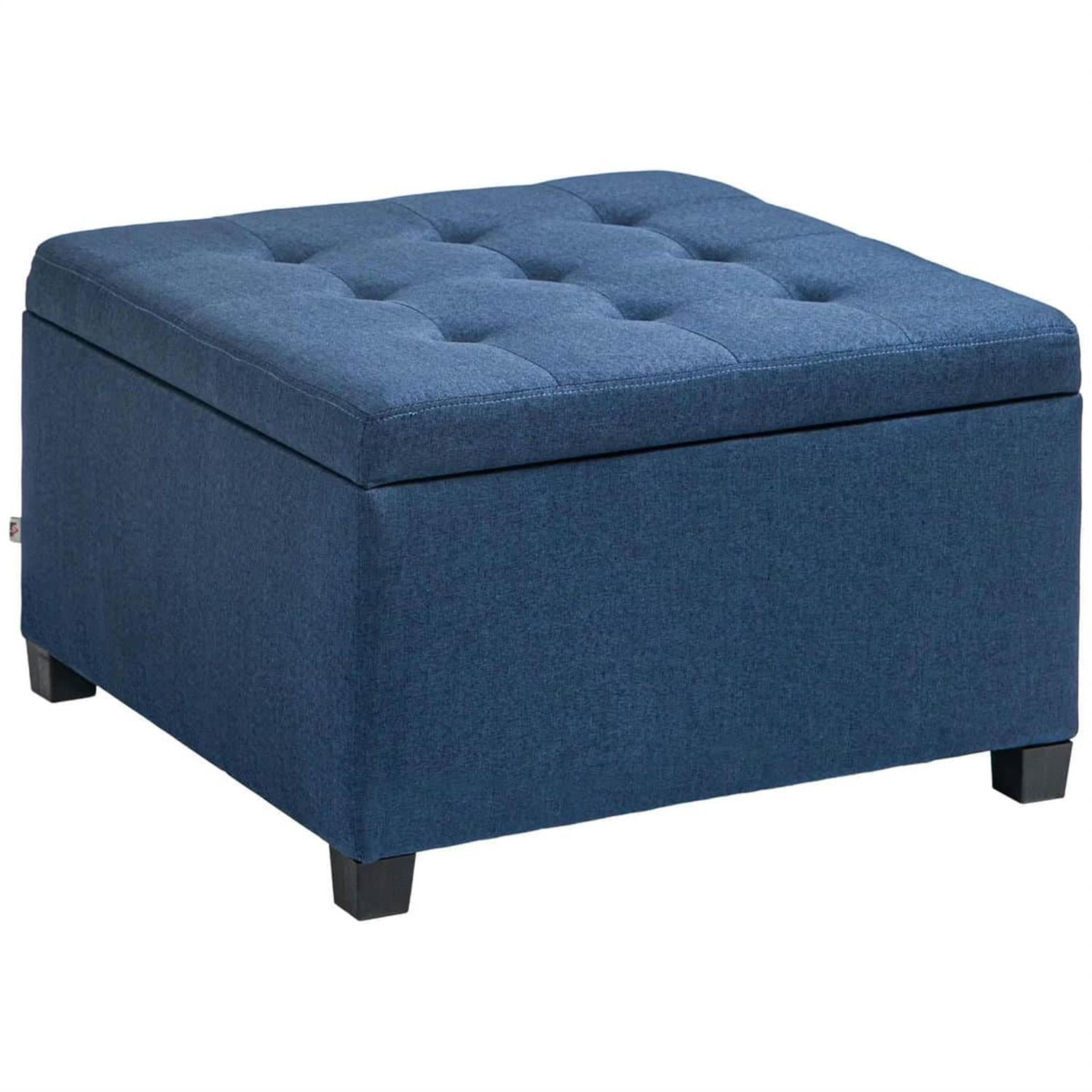 Demi Bonn 27" Bench Button Tufted Storage Ottoman, Velvet Flip Top Ottoman for Living Room, Bedroom, Entryway, Blue