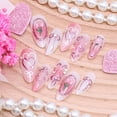 thumbnail image 2 of Press on Nails BMKKOT, 24 unidades, color rosa, almendra mediana, con diamantes de imitación 3D, 2 of 9