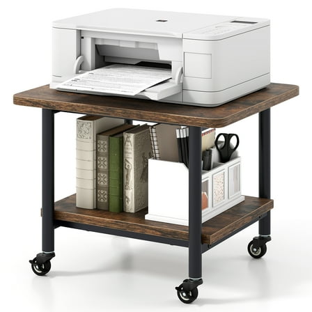 Gymax Under Desk Printer Stand 2-Tier Mobile Printer Table w/ Storage Shelf Lockable Wheels