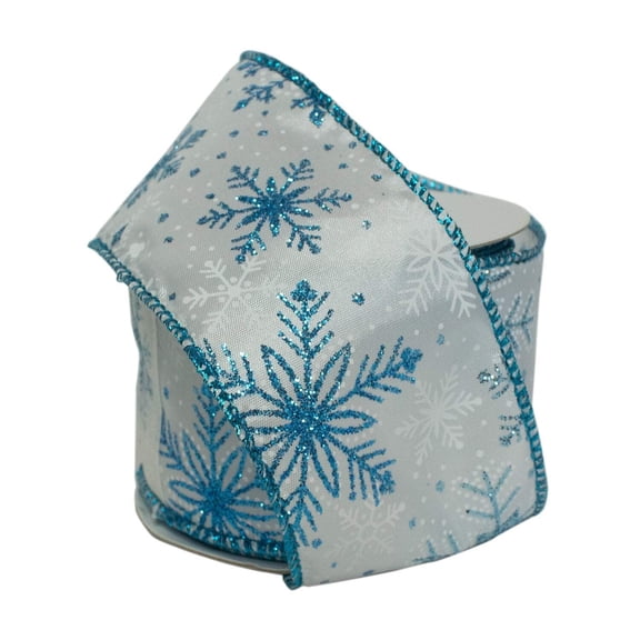 LaRibbons 2 1/2" Wired Ribbon | "Snowflake" White/Blue Multi | 10 Yard Roll