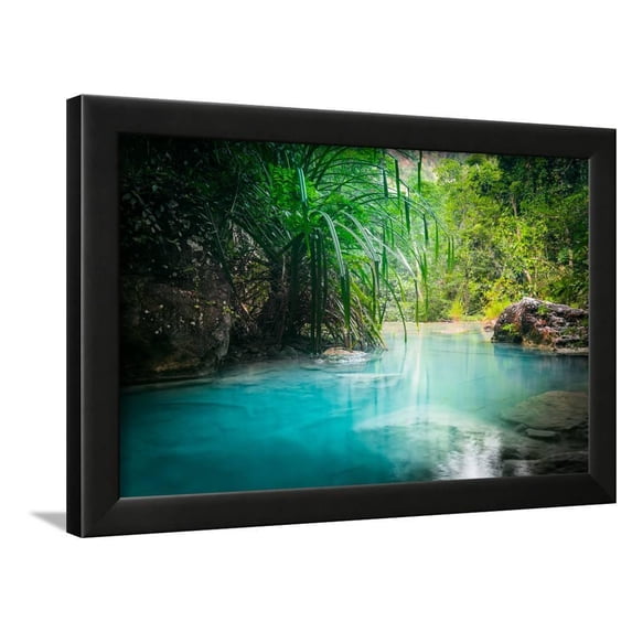 Jungle Landscape with Flowing Turquoise Water of Erawan Cascade Waterfall at Deep Tropical Rain For, Scenic Framed Art Print Wall Art by Perfect Lazybones Sold by Art.Com