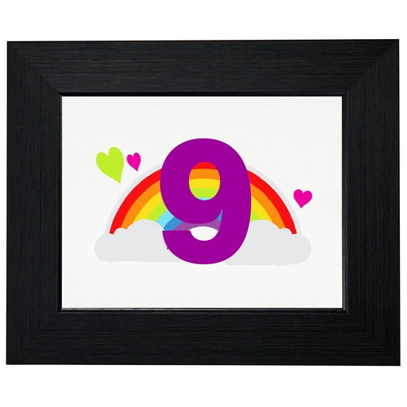 Cute 9th Birthday - Colorful Rainbow With Clouds - Gift Framed Print Poster Wall or Desk Mount Options